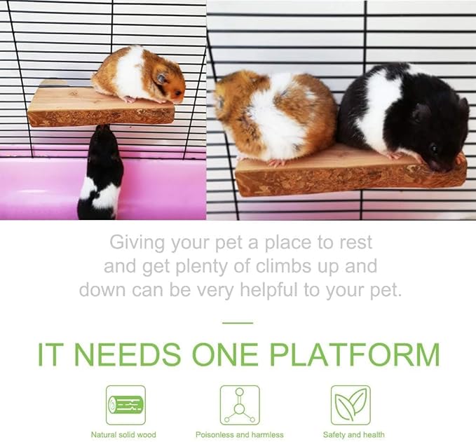 2Pcs Hamster Ledges Wooden Platform Rat Climb Platform Shelf Bird Perch Stand Toys Cage Accessories for Rat Squirrel Gerbil Suger Glider 2.6" X 5.9"