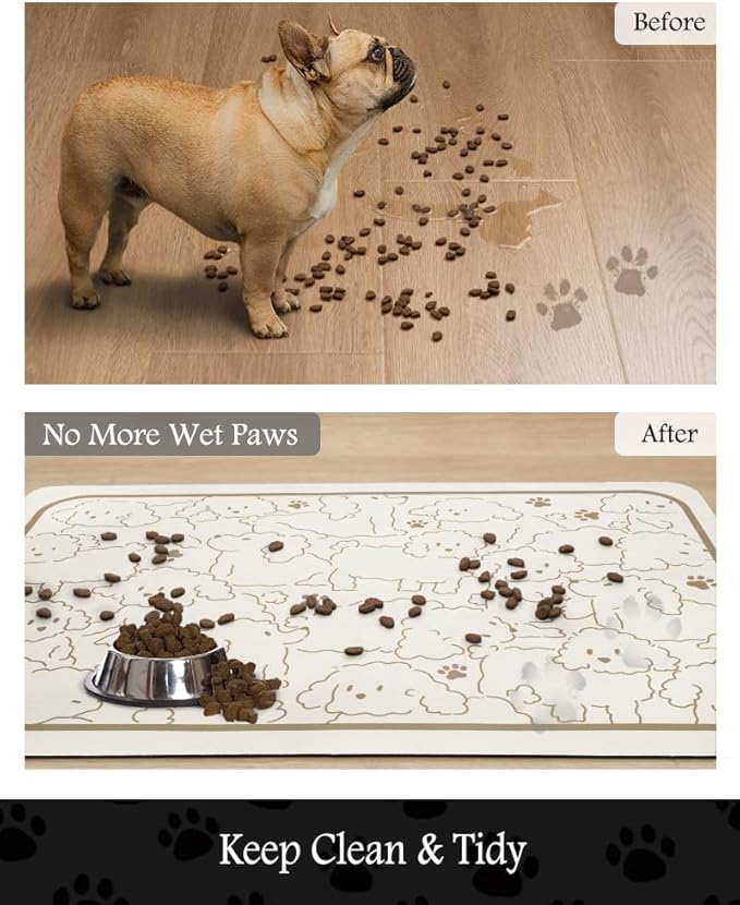 Pet Feeding Mat-Absorbent Dog Mat for Food and Water Bowl-No Stains Quick Dry Water Dispenser Mat-Dog Accessories Pet Supplies-Bowl for Messy Drinkers（FRAMEDOGS,17"x28"