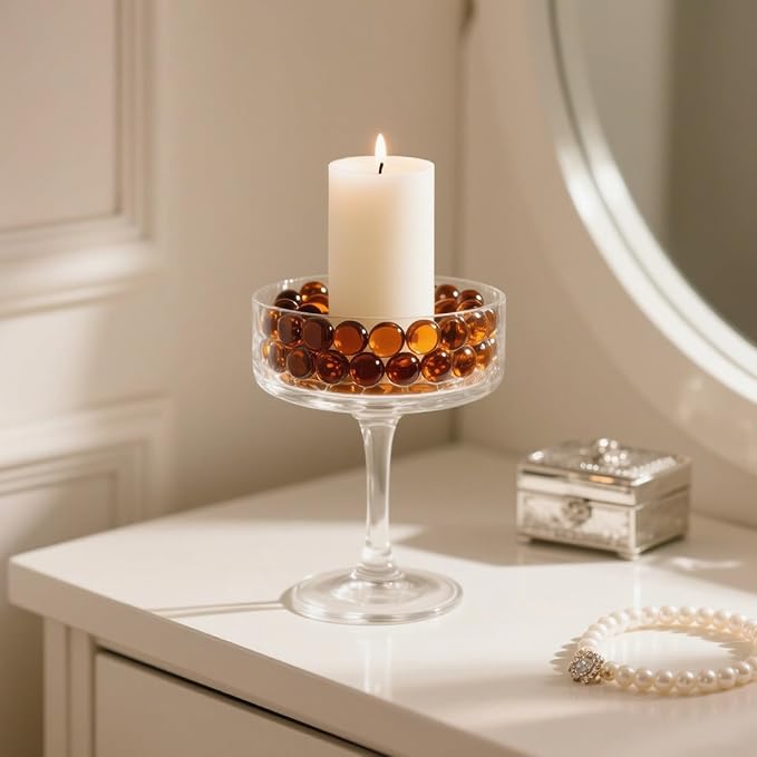 2.16LB Glass Beads Vase Filler Aquarium Gravel Decor Flat Glass Marbles Gems Pebbles Fish Tank Rocks Home Decorative Art Craft - Amber