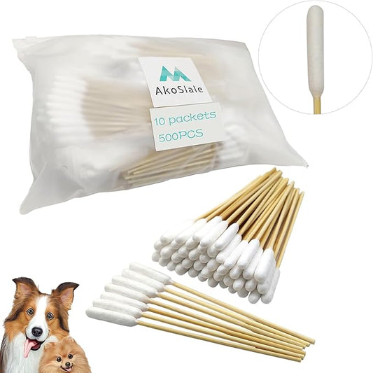 Long Cotton Swabs for Dog Ear Cleaning, 500pcs, 4.7 Inch Biodegradable Cotton Tips, Pet Ear Care & Wound Treatment, Eco-Friendly Dog Ear Swabs