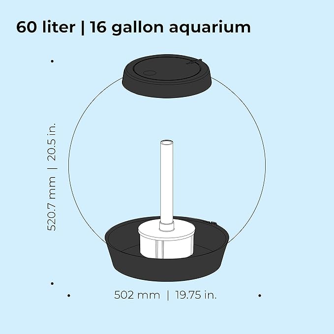 biOrb Classic 60 Acrylic 16-Gallon Aquarium with White LED Lights Modern Tank for Tabletop Display, Black