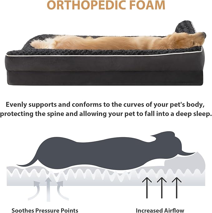 BFPETHOME Orthopedic Dog Beds for Large Dogs-Waterproof Sofa Pet Bed with Removable Washable Cover, Big Dog Bed with Waterproof Lining and Nonskid Bottom,Pet Bed for Large Dogs