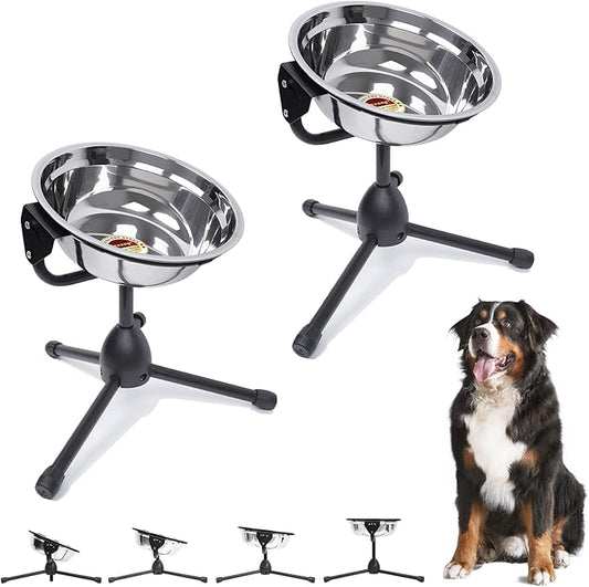 2 Pack Elevated Dog Bowls with Adjustable Metal Stand,Large Size for Dogs Between 60 and 100 lbs, 0.8 Gal 3 Liter,Stainless Steel Dog Food Water Bowl,Height Adjustable Non-Slip Raised Dog Bowl Set