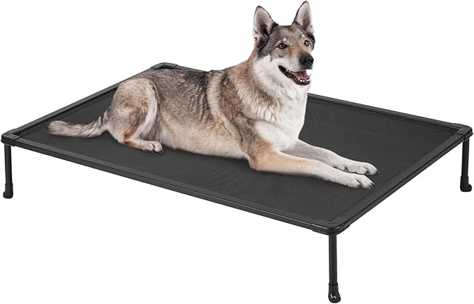 Veehoo Chewproof Elevated Dog Bed - Cooling Raised Pet Cot, Breathable Mesh, Washable & Non-Slip for Large Dogs, Indoor/Outdoor, Black Mat and Black Frame, 49x33inches (Model CWC2203A03)