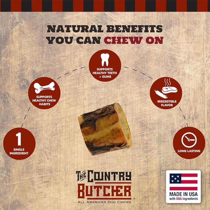 2" Beef Marrow Dog Bones for Aggressive Chewers, Small Breed Dog Treat, Natural, Tough, Chew Toy, Made in The USA, 6 Count