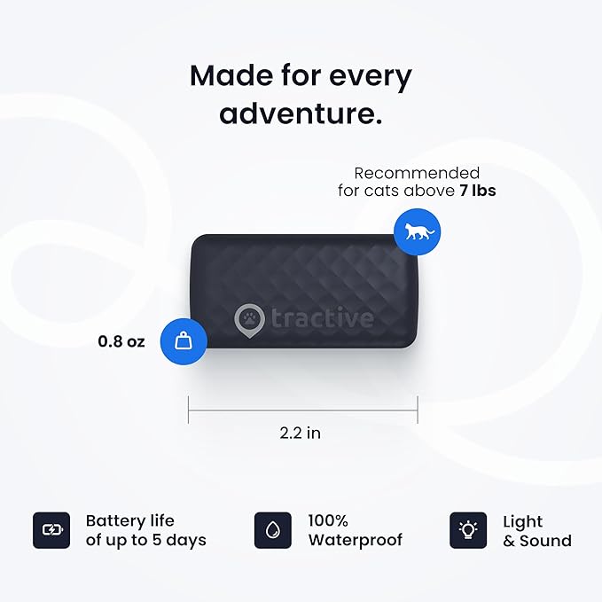 Tractive Smart Cat GPS Tracker | Real-Time Location & Wellness Monitoring for Cats 6.5 lbs+ | Territory & Location History | Up to 5-Day Battery | Breakaway Collar Included (Dark Blue)