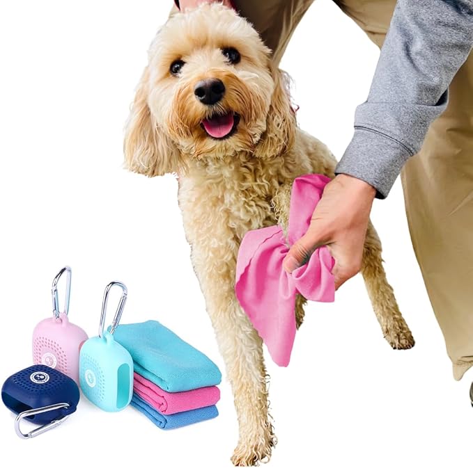 Sweet Paws Portable Dog Paw Towel, Lightweight & Super Absorbent Microfiber, Clips onto Leash, Quick Drying Towel for Dogs Paws with Silicone Case, Dry Dog’s Paws on The Go - Small - 3 Pieces Set