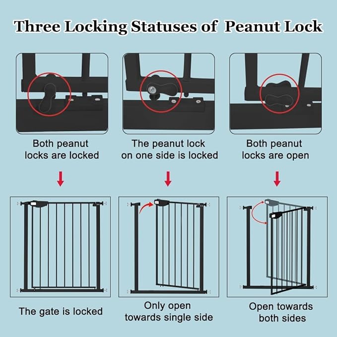 WAOWAO Triple Lock 68.11-75.98" Baby Gate Extra Wide Pressure Mounted Walk Through Swing Auto Close Safety Black Metal Dog Pet Puppy for Stairs,Doorways,Kitchen