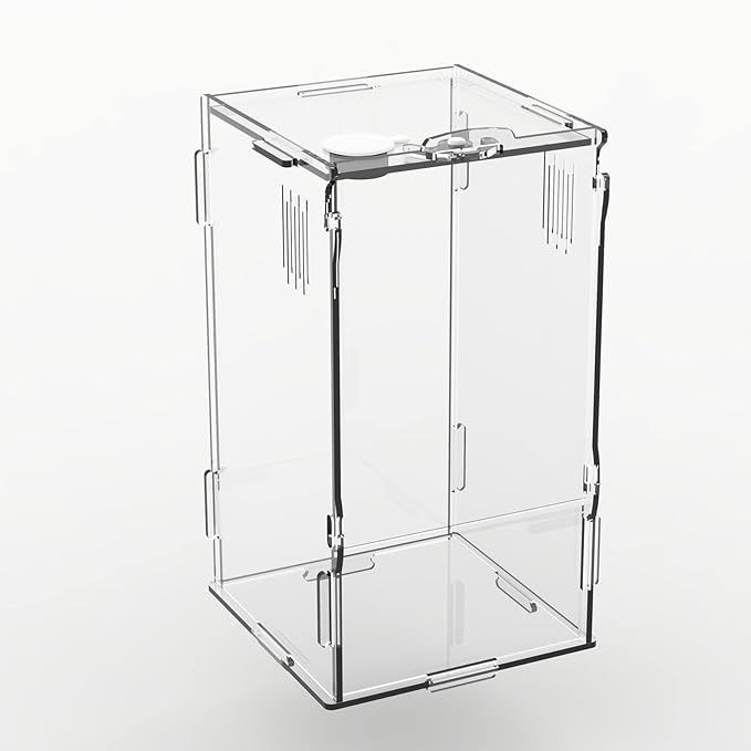 BETAZOOER Acrylic Mini Reptile Tank Habitat Transparent Terrariums with Locking Latch Suitable for Tarantula Isopod Roach Invertebrates (8''x6''x14'')