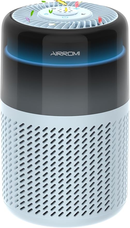 AIRROMI Air Purifier for Bedroom Home,HEPA Filter,Covers Upto 549 Ft²,Quiet 360°intake Air Cleaner with Fragrance ponge for Better Sleep,Night Light,Filters Smoke,Pet Dander,Allergies,Dust,A2005 Blue