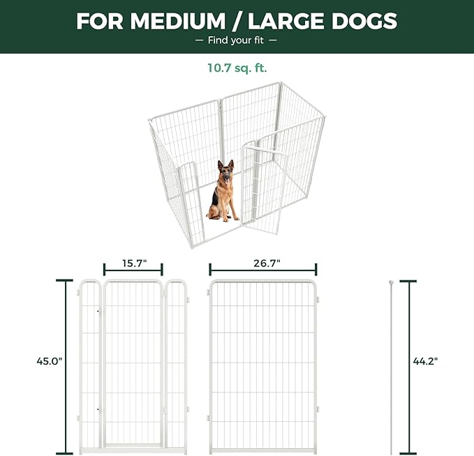 FXW Homeplus Unleashed Indoor Dog Playpen - Stress-Free and Safe Play, Heavy Duty 45 Inch 6 Wire Panels Dog Pen for Large Dogs, White│Patented