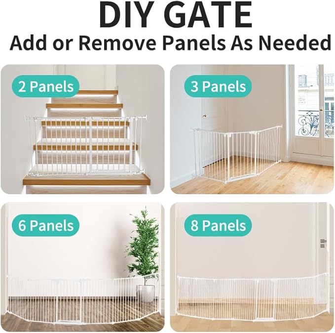 Extra Wide Baby Gate, 30" Tall 47" Wide Configurable Baby Gate Fireplace Safety Fence, Metal Pet Safety Playpen for Toddler/Pet/Dog Christmas Tree Fence (Whtie, 2-Panel)