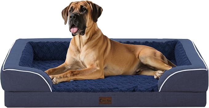 Orthopedic XXL Dog Bed for Extra Large Dogs, Waterproof Memory Foam Dogs Bed with Sides, Egg-Crate Foam and Non-Slip Bottom Big Dog Couch Bed with Washable Removable Cover(XX-large,Navy Blue)