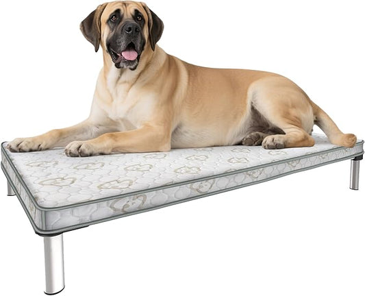 FXW TitanNest Chew-Proof Elevated Dog Bed, Raised Cot for Indoor/Outdoor/Camping Use, Durable & Washable Padded Pet Bed with Exclusive Cover for Extra-Large Dogs, 56.0" L x 31.0" W x 7.3" H, Gray
