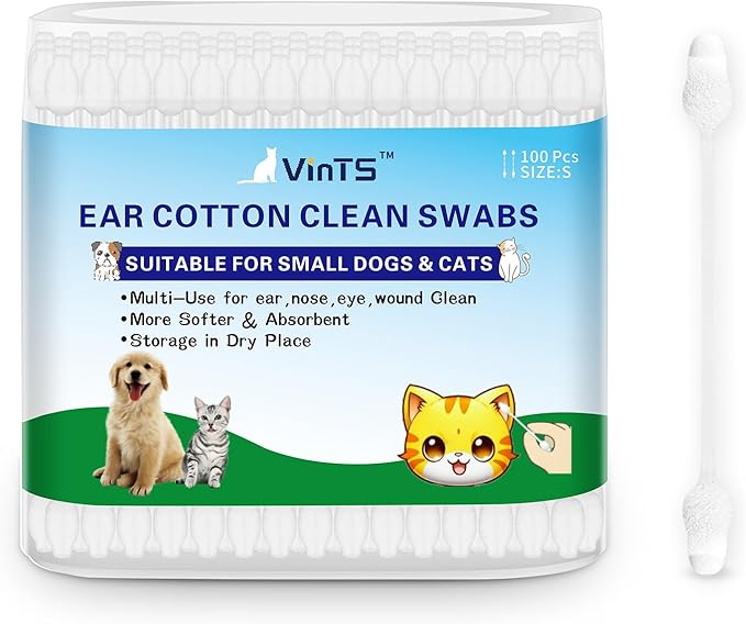 VinTS 100 PCS Cotton Dog Ear Cleaning Swabs, Pet’s Ear Infection Treatment Gourd-Shaped Swabs Prevent Accidental Injuries, Safer Cleaning for Dogs and Cats– Small Size.100% Cotton