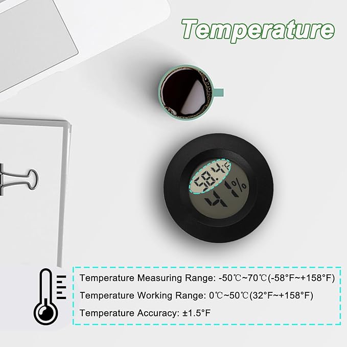Mini Hygrometer Digital Thermometer Humidity Meter 6 Pack Hygrometer Thermometers Indoor/Outdoor Humidity Monitor Reptile Thermometer for Humidors Greenhouse Garden Cellar Fahrenheit(℉)/ Celsius(℃)