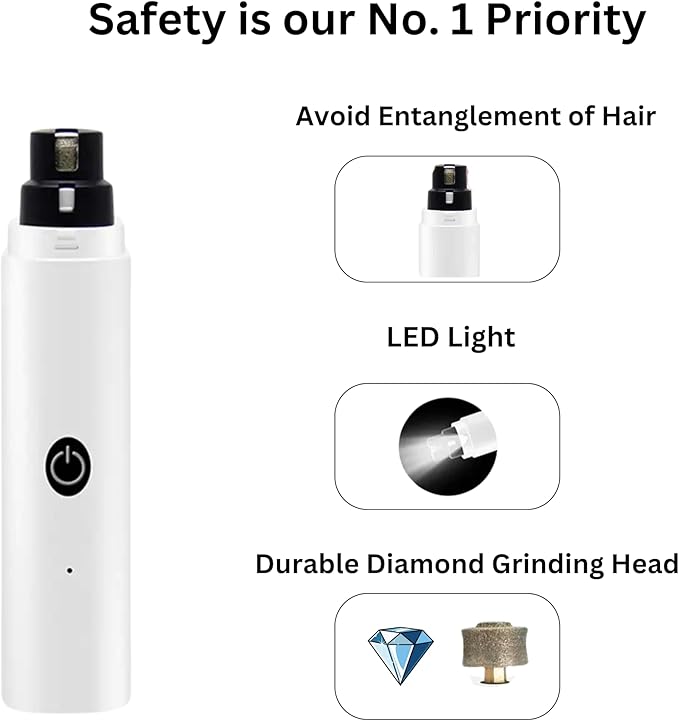 GajetNest Professional Pet Nail Grinder for Dogs and Cats, 2 Speeds LED Light USB Charging Low Vibration, Quiet, Cordless Ergonomic Long Lasting Battery, Safety Guard