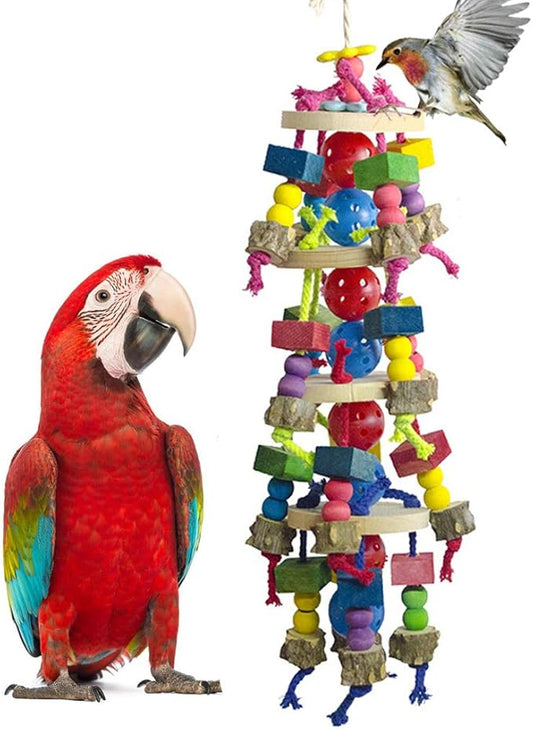 Deloky Large Parrot Toys - Natural Wood Large Bird Chewing Toys Suggested for Macaws cokatoos,African Grey and a Variety of Large Amazon Parrots