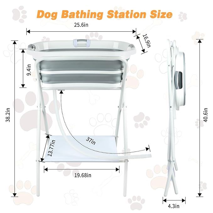 BWOGUE 2 in 1 Portable Dog Bath Tub Elevated Collapsible Dog Bathtub Washing Station with Drainage Hole for Bathing, Shower and Grooming, Pet Tub for Puppy Small Medium Dogs Indoor and Outdoor