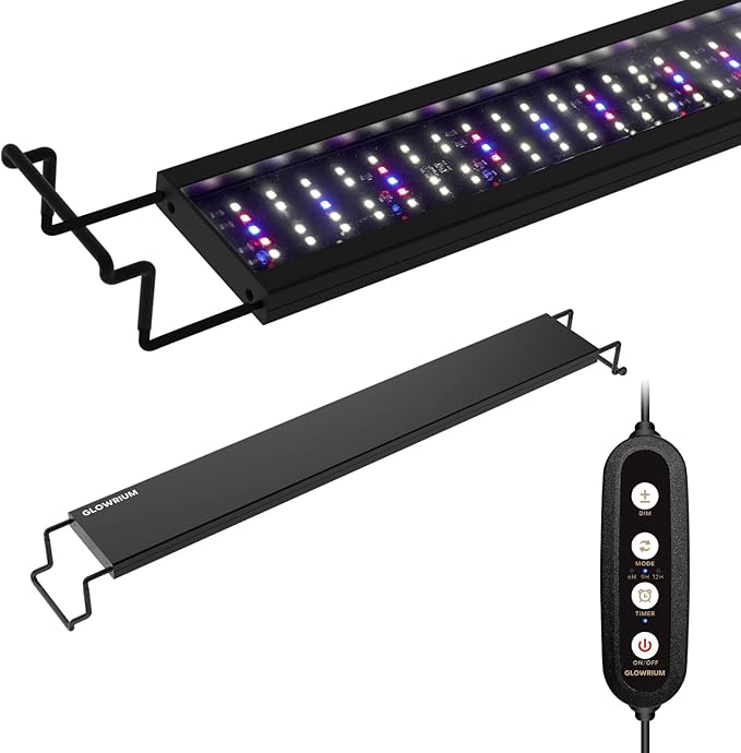 GLOWRIUM Aquarium Light, LED Freshwater Fish Tank Light with Timer, Full Spectrum Planted Aquarium Grow Lights with Daylight/Moonlight Mode, Brightness Adjustable, Auto On/Off (12-17 in)