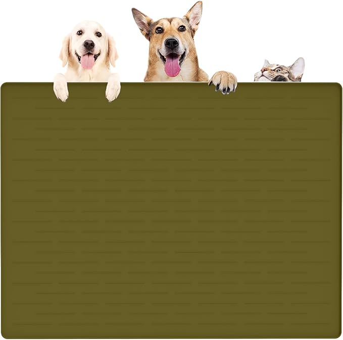39.4"x29.5" Large Pet Food Mat, Silicone Dog Mats for Food and Water, Nonslip Pet Feeding Mats for Floors,Dog Cat Bowl Mat with Raised Edges, Avocado Green