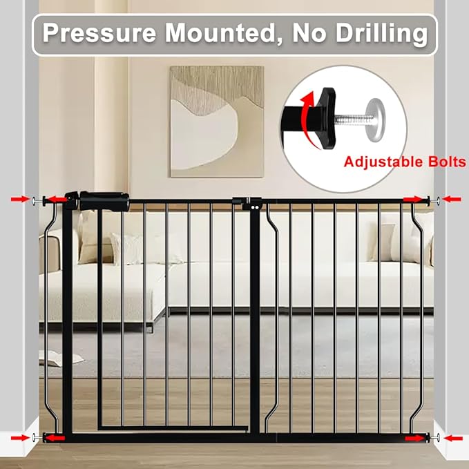 Narrow Baby Gate for Doorways Stairs, 24-29" Wide Pressure Mounted Walk Through Metal Auto Close Safety Child Gatesfor Kids or Pets, Black