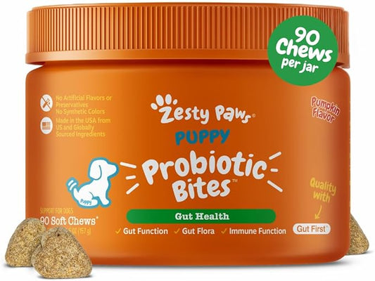 Zesty Paws Puppy Probiotics for Dogs - for Digestive Health, Gut Flora & Immune System Support - Dog Probiotics for Puppies with Bacillus subtilis & Pumpkin - 90 Count
