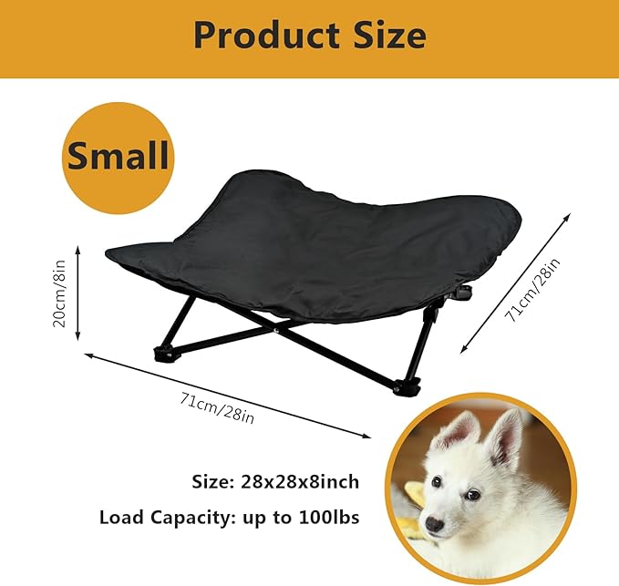 Elevated Dog Bed, Portable Raised Pet Cot for Outdoor and Indoor Folding Dog Cot Bed with Comfortable Padded Filling Carrying Bag Included Pet Raised Travel Lounger for Camping Traveling (28x28x8inch)