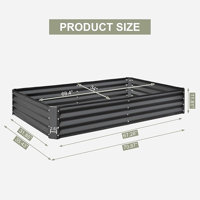 Domi Galvanized Raised Garden Bed, 6x3x1Ft Thickening Metal Planter Box for Vegetables Bottomless for Backyard Outdoor, 1" Deep w/ 128 Gallon Capacity - Dark Gray
