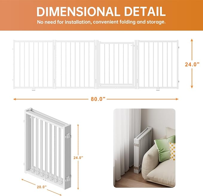 Full Metal Freestanding Dog Gate with Door, 24'' Height Foldable Pet Dog Fence for Indoor & Outdoor, 4 Panels Extra Wide Free Standing SmallDog Gates for Doorways,House,Stairs,Porch,Deck,Yard