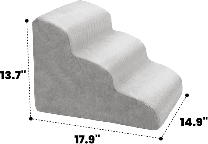 MEWANG Dog Stairs for Small & Medium Dogs and Old Cats –3/4/ 5 Steps High-Density Foam Pet Ramp for Bed & Couch, Non-Slip, Washable Cover, Grey (Round Corner, 3 Steps: 17.95''×14.96''×13.70'', 2)