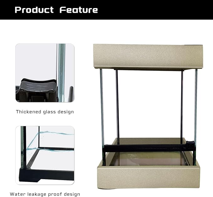 Reptile Glass Terrarium Tank 10 * 10 * 14in, Full View with Front Opening Door,Amphibians Enclosure Habitat Cage for Leopard Gecko Tarantula Young Lizard Hermit Crab Frog Insects Breeding