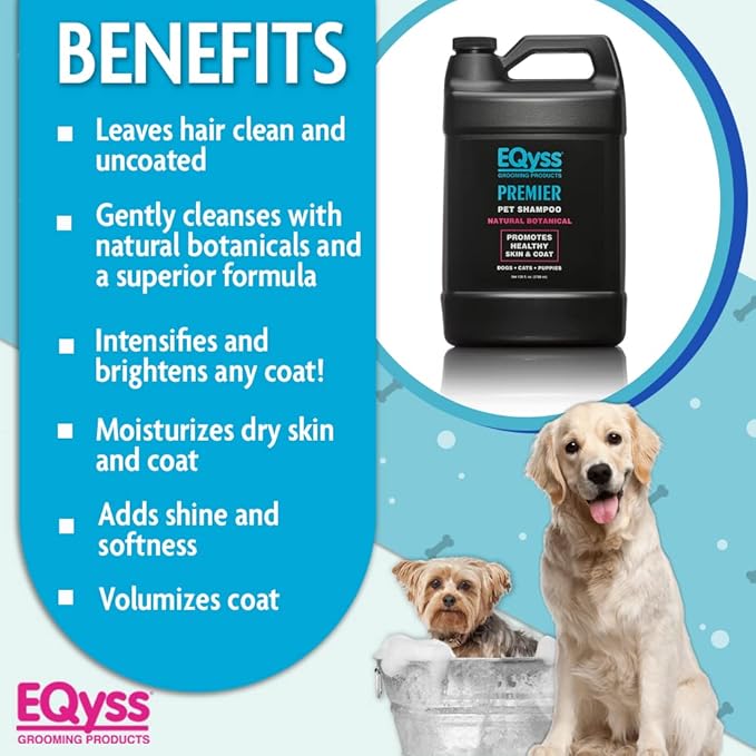 EQyss Premier Pet Shampoo - Cleanses & Moisturizes Coat, Adds Volume, Intensifies Colors, Residue-free Finish - for all Dogs, Cats, Puppies (128 oz)