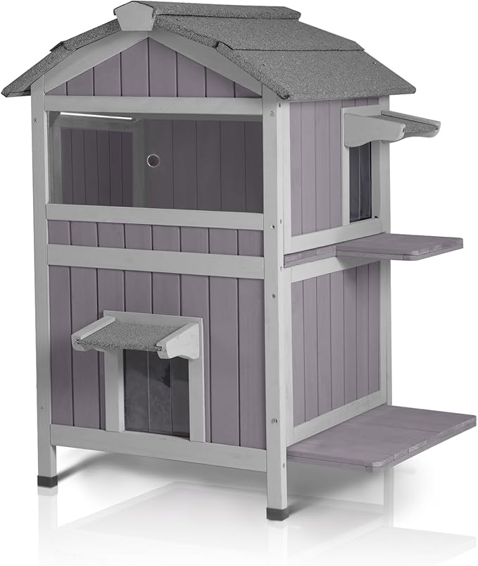 GUTINNEEN Outdoor Cat House Weatherproof Feral Cat Shelter with Escape Doors - 2-Story（AIR94）