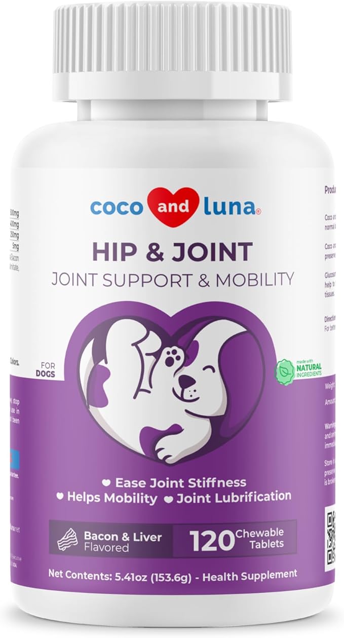 Joint Supplement for Dogs - 120 Chewable Tablets - with Glucosamine, Chondroitin, MSM and Manganese for Hip, Tissue, and Mobility Support, Dog Joint Pain Relief