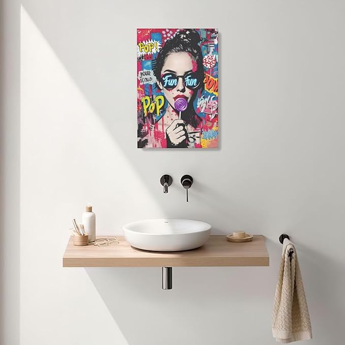 Fashion Women Wall Art Glam Modern Artwork for Girls Banksy Street Graffiti Pop Art Canvas Pictures Painting Print Framed Decorations Gifts for Bedroom Living Room Office 16"x24"