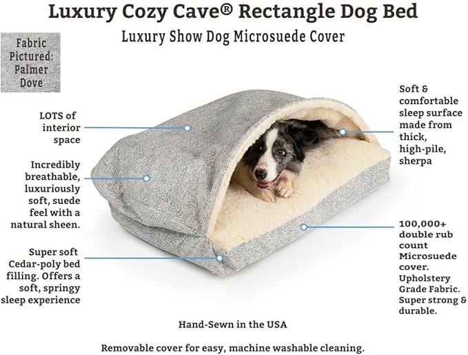 Snoozer Pet Products Luxury Rectangle Cozy Cave Dog Bed with Microsuede, Showdog Collection, Small, Palmer Dove