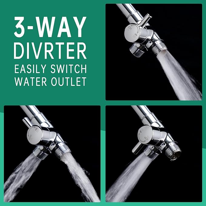 3 Mode Dog Shower Attachment, High Pressure Handheld Sprayer with ON/OFF Switch, G1/2" Metal Shower Diverter, 118 Inches Stainless Steel Hose, No Drill Hook, for Indoor and Outdoor Pet Bat