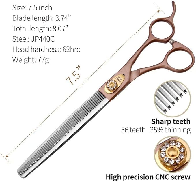 Fenice Peak Professional Thinning Scissors for Dog Cat 7/7.5'' Pet Grooming Scissors 440C Stainless Steel Thinning Shears for Dogs 50/56 Teeth