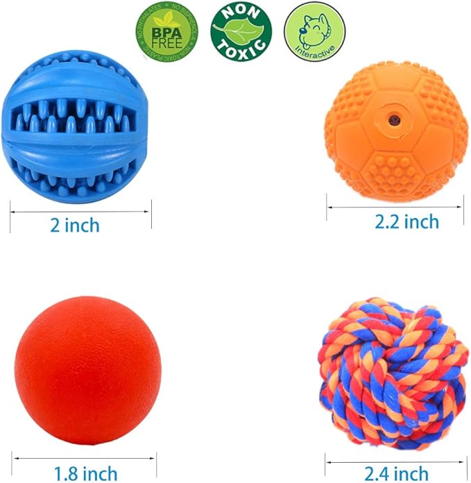 Puppy Balls - Pack with Different Functions & Teething Toys for Small Dogs, Squeaky Dog Balls, Rubber Chew Toys for Enrichment