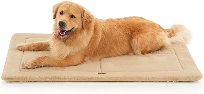 Made4Pets Dog Crate Pad Bed for Large Dogs, Washable & Reversible, Anti-Slip Kennel Mat for Cozy Sleeping, Soft Fluffy Dog Bed for Indoor & Outdoor Use, 41"x29", Khaki