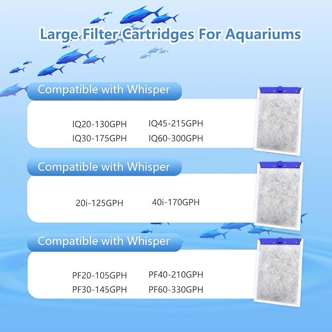 12 Pack Aquarium Filter Cartridge Compatible with Whisper Power Filters,Large Replacement Filter Cartridges for PF20/PF30/PF40/PF60
