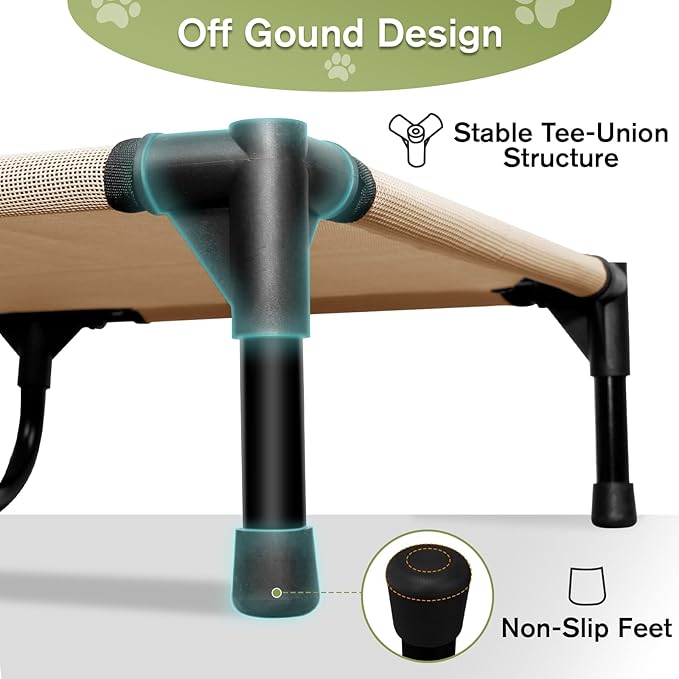 Elevated Dog Bed for Medium Dogs, Outdoor Cooling Raised Dog Beds Washable Pet Cot with Removable Mesh, Lifted Pets Hammock with Frame, Easy to Assemble, Brown, M