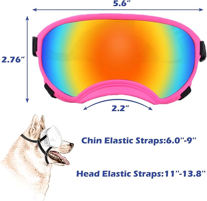 Medium Dog Sunglasses with Adjustable Strap UV Protection, Winproof Dog Puppy Sunglasses, Suitable for Medium Dog Pet Glasses, Dogs Eyes Protection,Soft Dog Goggles