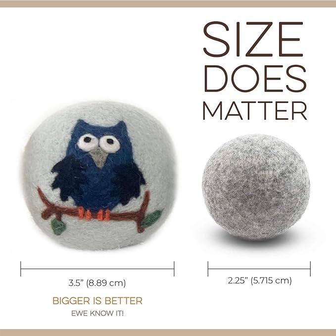 Fluff Ewes Wool Dryer Balls 6 Pack Premium New Zealand Wool Laundry Balls for Dryer, No Static Dryer Balls Laundry Reusable, XL Hedgehog Dryer Balls, Baby Dryer Balls for Dryers - Hedgehog and Homies