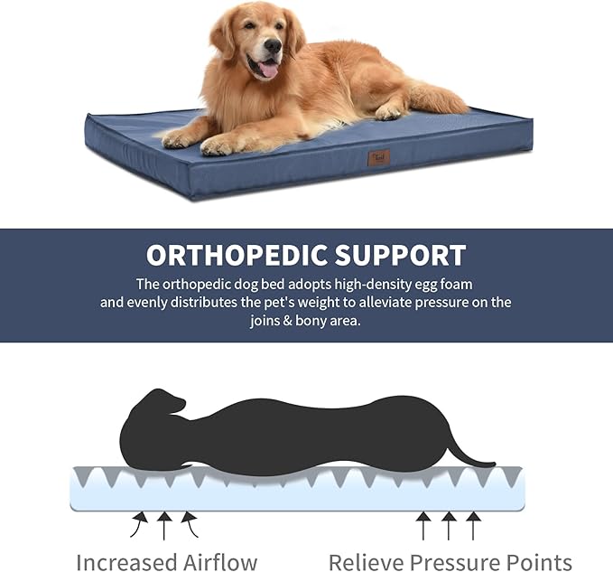 Outdoor Waterproof XL Dog Bed, Dog Bed for Large Dogs, Orthopedic Egg Foam Pet Bed with Washable and Removable Oxford Cooling Cover, Navy