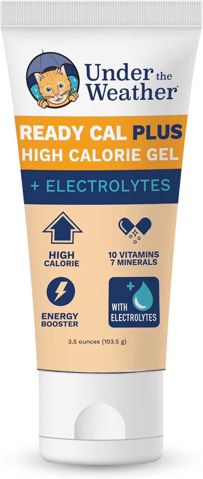 Under the Weather Pet Electrolytes Ready Cal Plus Gel for Cats | Vet-Formulated High-Calorie Supplement for Cats & Kittens | Promotes Weight Gain & Boosts Energy for Sick Felines | 3.5 Oz Tube Pack