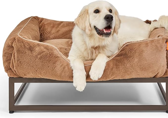 FUZI Luxury Aesthetic Dog Bed for Large Dogs with Washable Cover, Pet Couch, Pet Bed with Sides, Non-Slip Bottom, Soft and Durable Calming Dog Bed, Faux Rabbit Fur, Large 31.75x23.6x9.5 Light Brown
