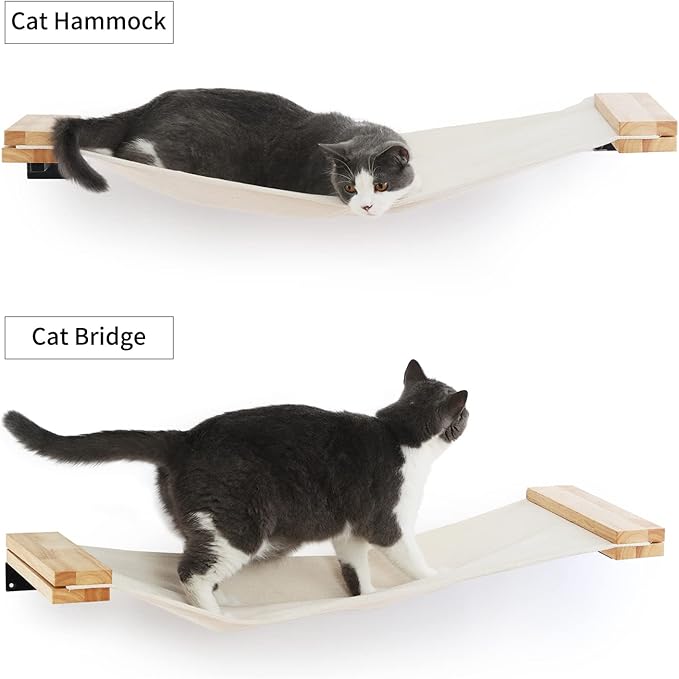 FUKUMARU Cat Wall Furniture, 34 x 13 inch Cats Hammock Shelves, Rubberwood Kitten Window Perch, Easy DIY Installation