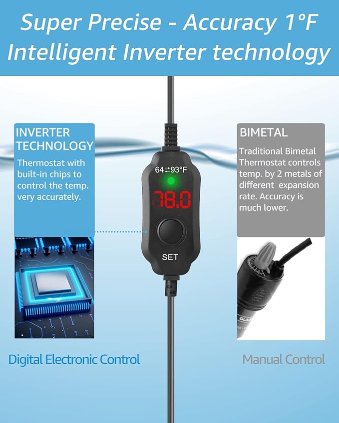 150W Adjustable Aquarium Heater Super Short Submersible Fish Tank Heater Fish Heater with LED Digital Display Thermostat, for Tanks 15-30 Gallons